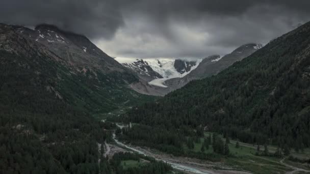 Timelapse Video Morteratsch Glacier River Valley Engadin Swiss Alps Dramatic — Video Stock