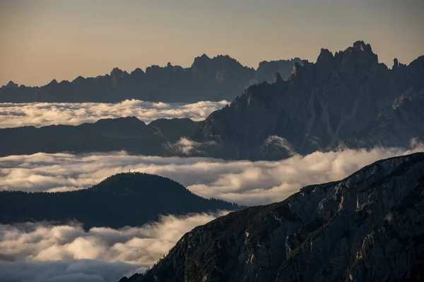 Low Inversion Clouds Mountain Layers Sunrise Dolomite Alps South Tyrol — Stock Photo, Image