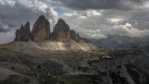 Three Peaks Mountain Summits Dolomite Alps South Tyrol Clouds Dramatic — Stock Photo, Image