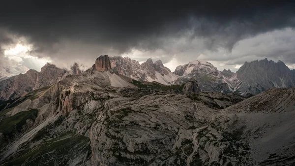 Mountain Panorama Summits Dolomite Alps Sunset Dramatic Clouds Sky South — Stock Photo, Image