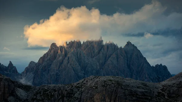 Haunold Chaîne Montagnes Avec Nuages Orageux Coucher Soleil Three Peaks — Photo