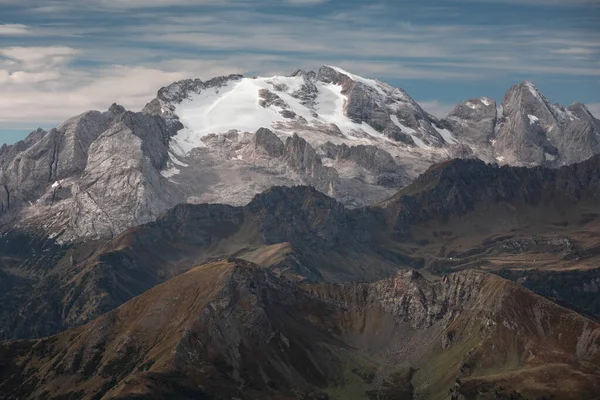 Montañas Los Alpes Dolomitas Durante Otoño Con Cielo Azul Tirol —  Fotos de Stock