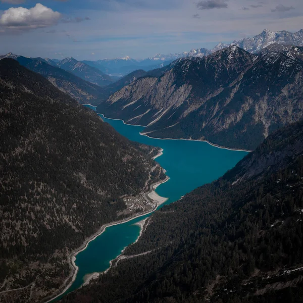 Turquoise Colored Lake Plansee Mountains Tyrol Austria Sunny Blue Sky — Stock fotografie