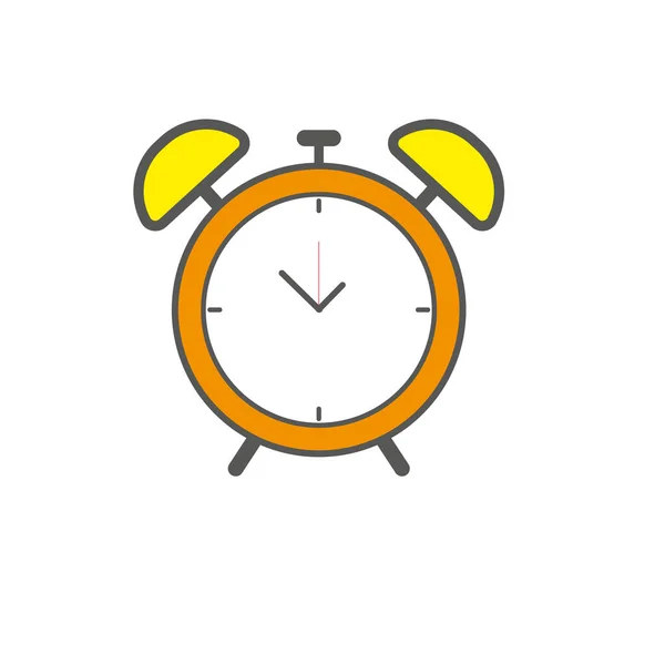 Alarm clock icon with long shadow. Flat design style. Clock silhouette. Simple icon. Modern flat icon in stylish colors. Web site page and mobile app design element. — Stock Vector