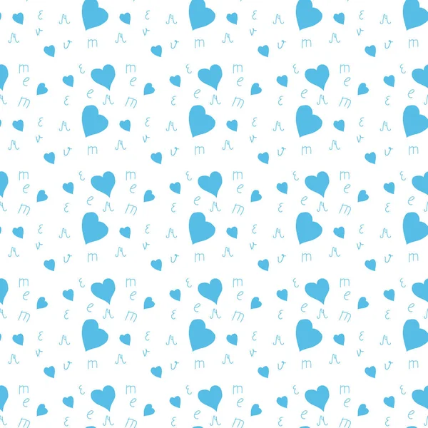 Corazones azules claros sobre un fondo blanco. Patrón sin costuras del corazón. Ilustración vectorial — Vector de stock