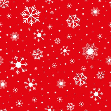 Kar taneleri olan kusursuz bir Noel deseni, kırmızı duvar kağıdı için harika, Noel dekoratif arka plan, vektör illüstrasyonu