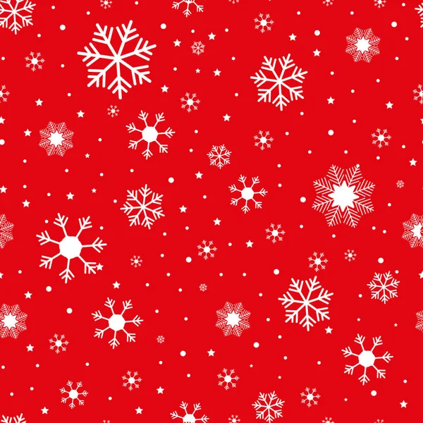 Patrón de Navidad sin costuras con copos de nieve, ideal para papel pintado rojo, fondo decorativo de Navidad, ilustración vectorial — Vector de stock