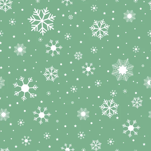 Απλό Μοτίβο Χωρίς Ραφή Λευκές Νιφάδες Χιονιού Πράσινο Φόντο Μπορεί — Διανυσματικό Αρχείο