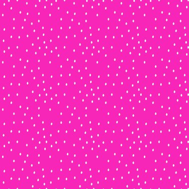 Magenta puantiyeli arka plan, kusursuz desen. Düzensiz şekiller. Noktalı arka planda daireler, noktalar var. Vektör çizimi. Baskı, ambalaj kağıdı, duvar kağıdı, tekstil, kumaş