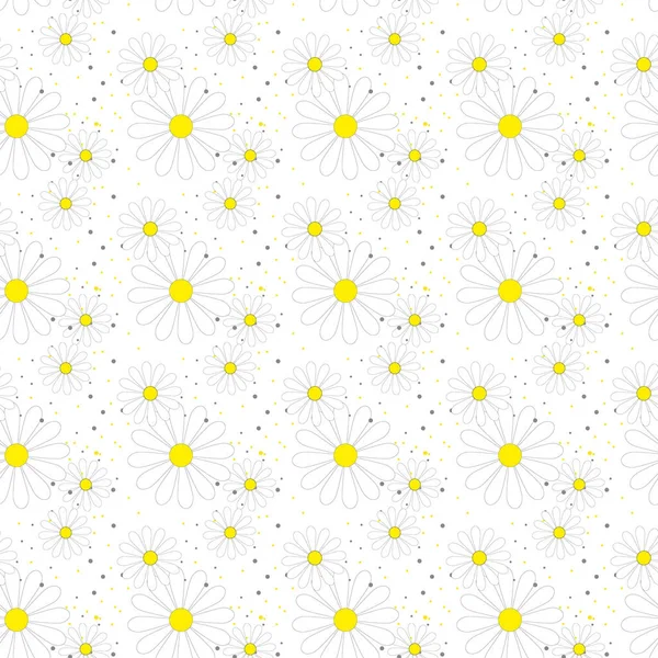 White daisies seamless pattern on a white background. Daisy field — стоковый вектор