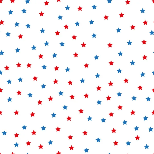 Patriotiskt sömlöst mönster med röda, vita, blå stjärnor. . Fjärde juli. Omslagspapper. — Stock vektor
