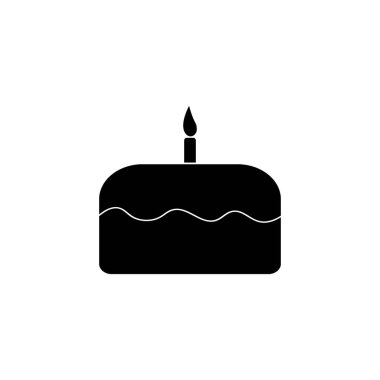 Gri arka planda yalıtılmış düz tarzda doğum günü pastası simgesi. Tasarımınız, logonuz için. Vektör çizimi.