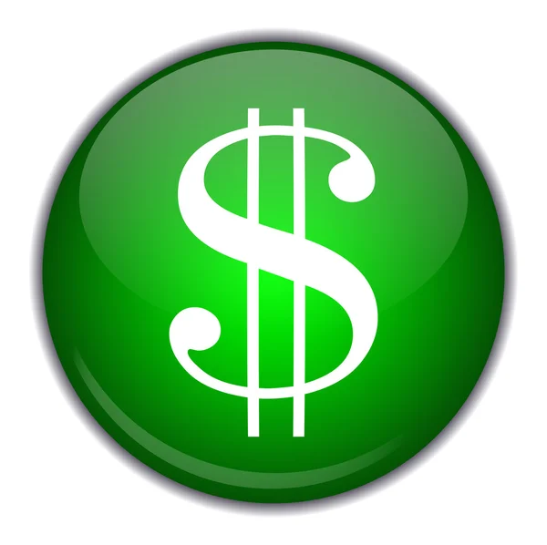 Ilustración vectorial de botón verde con emblema de dólar — Archivo Imágenes Vectoriales