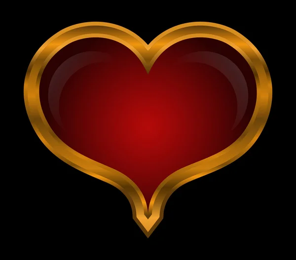 Röd vektor hjärtat i gyllene ram — Stock vektor