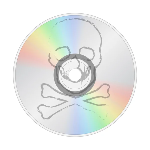 Compact disk with illustration of skull and bones, stop piracy — Stock Photo, Image