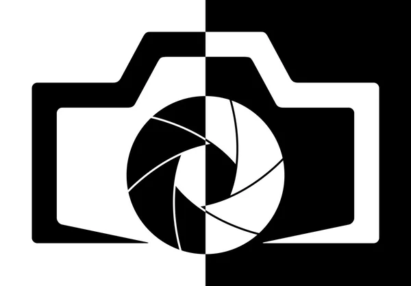 Kamera szimbólum. félig fekete, félig fehér. (nincs átmenet, nem átlátszó tárgyak). vektoros illusztráció — Stock Vector
