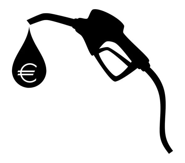 Gas pump siluett med stor droppe och symbol för euron inuti.(ingen lutning, inte transparent objekt). vektor illustration — Stock vektor