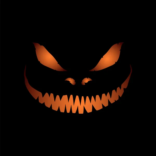 Gruselgesicht isoliert auf schwarzem Hintergrund. Illustration für halloween. Gruseliges Kürbisgesicht — Stockvektor