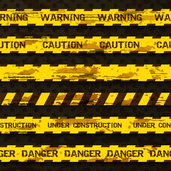 Set of grunge warning tapes isolated on dark background. Warning tape, danger tape, caution tape, danger tape, under construction tape — Stock Vector