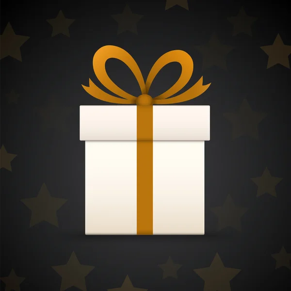 Caja de regalo de papel sobre fondo negro con estrellas — Vector de stock