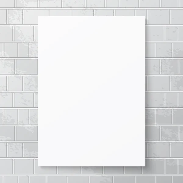 Banner de papel blanco contra pared de ladrillo — Vector de stock