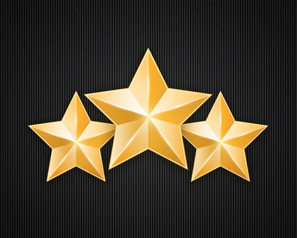 Three golden star on black textured background — Stock Vector