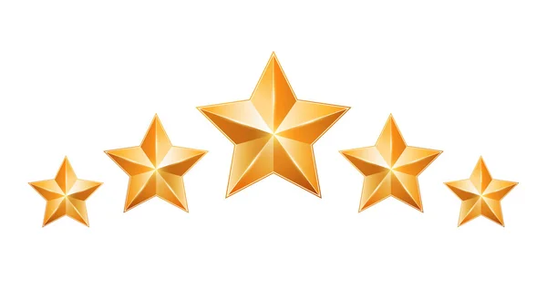 Five gold stars isolated on white background — Stock Vector