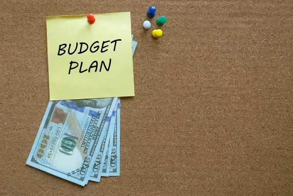 Colorful Push Pins Dollar Notes Memo Note Written Budget Plan — Stock Photo, Image