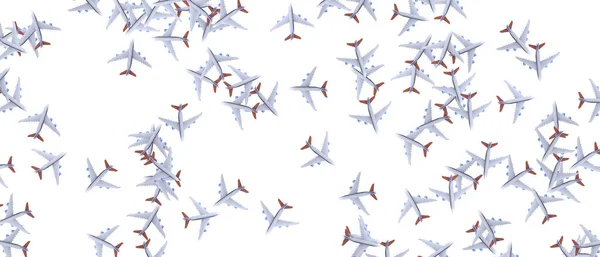 Abstract background of a scattered toy plane isolated on a white background.