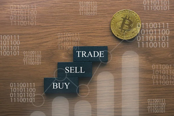 Bitcoin Cryptocurrency Concept Graph Buy Sell Trade — Stock Photo, Image