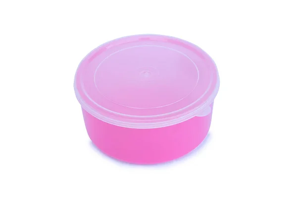 Pink Color Plastic Food Storage Container Isolated White Background — 图库照片
