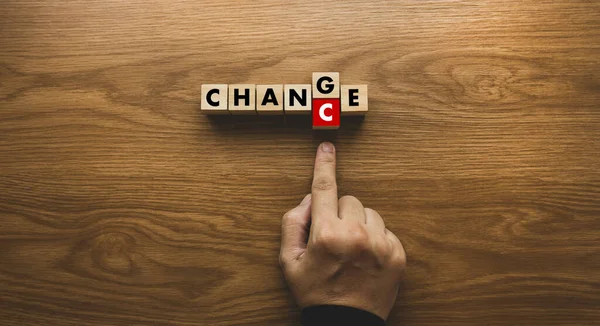 Top View Hand Pushing Alphabet Replace Change Chance Concept Personal — 图库照片