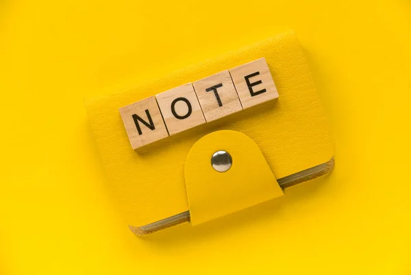 Yellow Notebook Alphabet Word Note Yellow Background — ストック写真