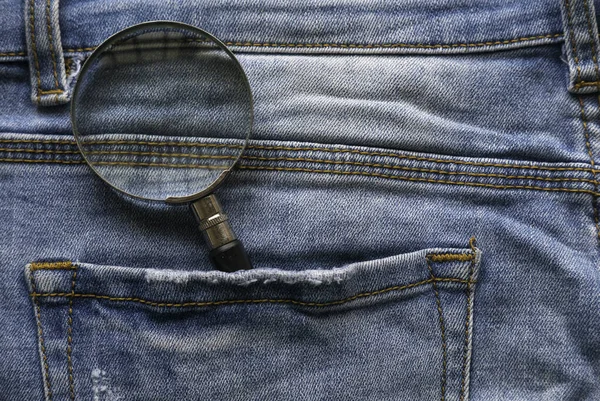 Magnifying Glass Back Blue Jeans Pocket Search Concept — Stockfoto