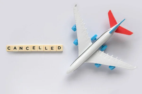 Top View Toy Plane Flight Text Cancelled — ストック写真