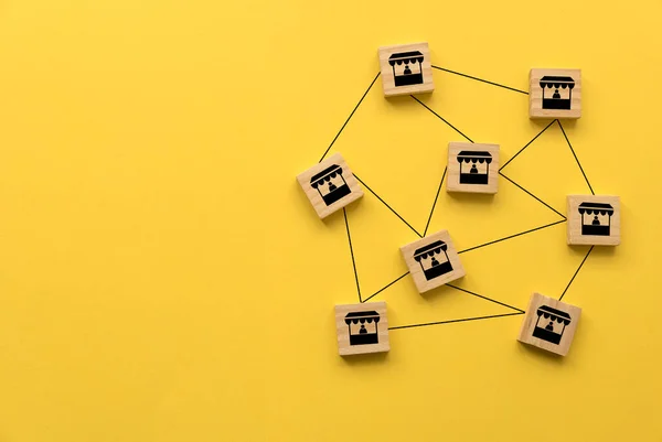 Stall Shop Icon Wooden Cube Linked Connected Each Other Yellow — Foto de Stock