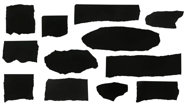 Variety Black Scrap Paper Different Shapes Isolated White Background — Zdjęcie stockowe