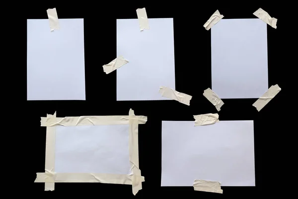 Variety White Paper Stuck Sticky Tape Isolated White Background — 图库照片