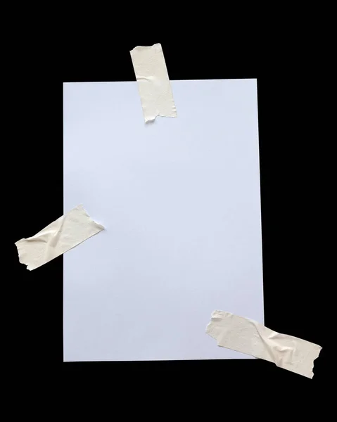 Biały Papier Przyklejony Taśmą Klejącą Białym Tle — Zdjęcie stockowe