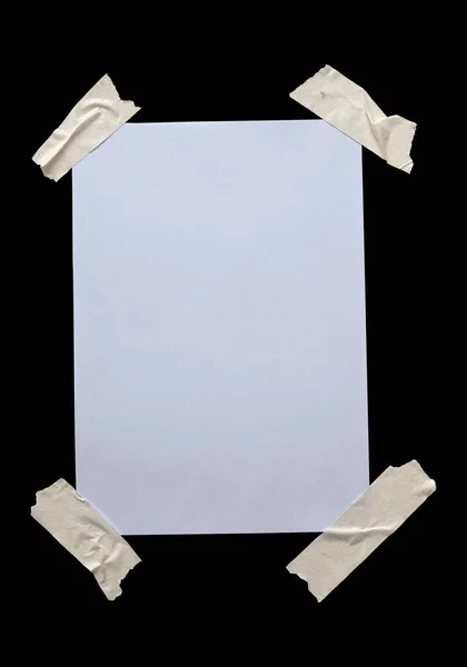 Bílý Papír Přilepený Lepicí Páskou Izolované Bílém Pozadí — Stock fotografie