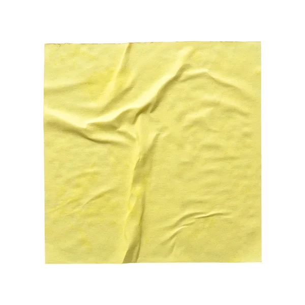 Yellow Paper Note Memo Wrinkled Poster Template Blank Glued Creased —  Fotos de Stock