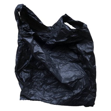 A black plastic bag isolated on a white background.