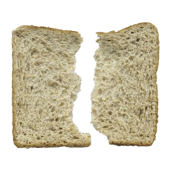 Slice Wholemeal Bread Have Been Cut Two Isolated White Background — ストック写真