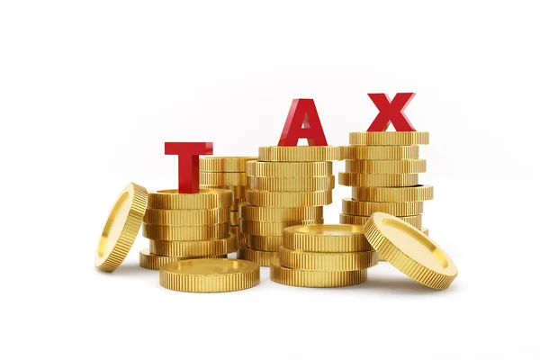Coins Stack Word Tax Business Finance Concept Render Illustration — Foto de Stock