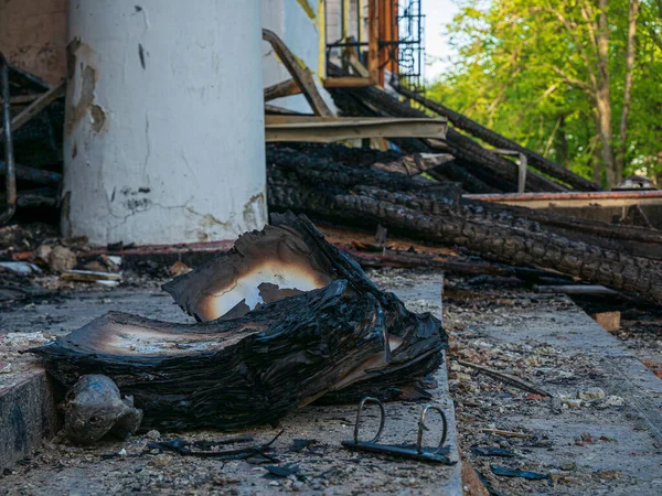 Kharkiv region, Kharkov, Skovorodinovka, Skovorodinivka, Ukraine - 05.07.2022: ruins destroyed building historical monument architecture war bombs shelling Literary Memorial Museum of G. S. Skovoroda — стоковое фото