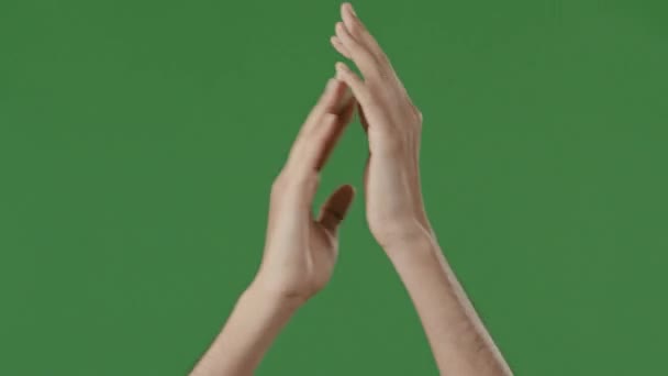 Mannelijke Zorgvuldige Handen Silhouet Van Jonge Man Kerel Klappen Groene — Stockvideo