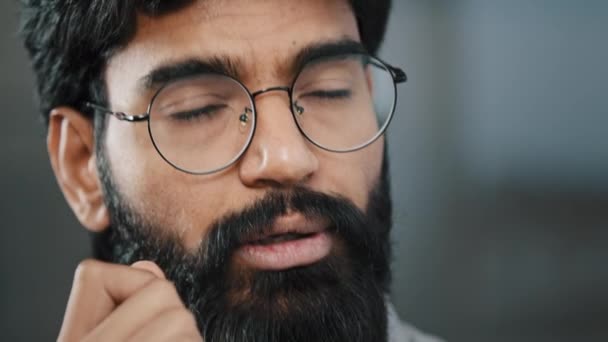 Close Portrait Arab Thoughtful Pensive Business Man Has Question Dilemma — Stock Video