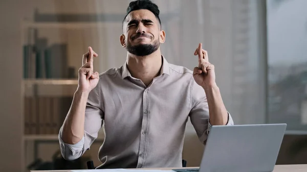 Frustrated Hispanic Young Guy Business Man Office Sadness Accountant Stressed — Foto de Stock