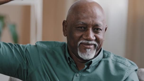 Portrait Confident Elderly African American Man Indoors Looking Camera Show — Stock Video