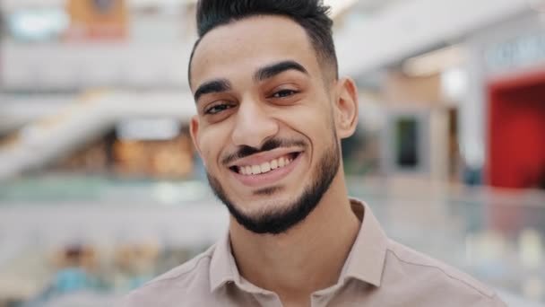 Male Portrait Sexy Seductive Arabic Man Bearded Indian Guy Flirting — стоковое видео